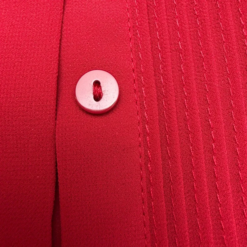 H&M Blouse Womens Sz 4  Red Pintuck‎ Pleated 3/4 Sleeve Top Office Siren Office - Picture 4 of 12